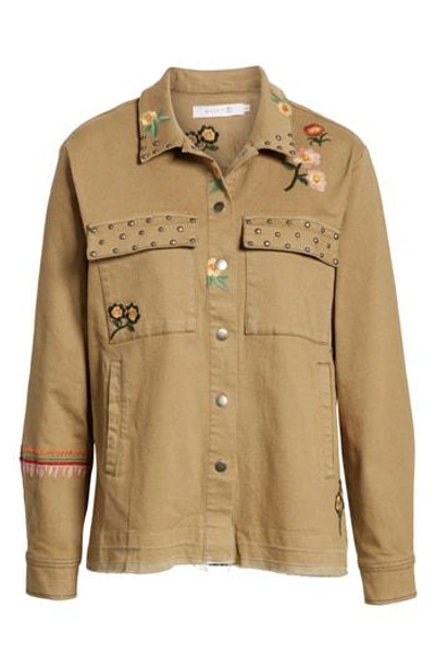 Billy T Embroidery Stud Detail Cotton Twill Jacket In Army