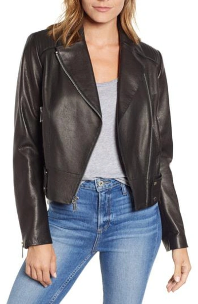 Andrew Marc Paley Pebbled Leather Moto Jacket In Black