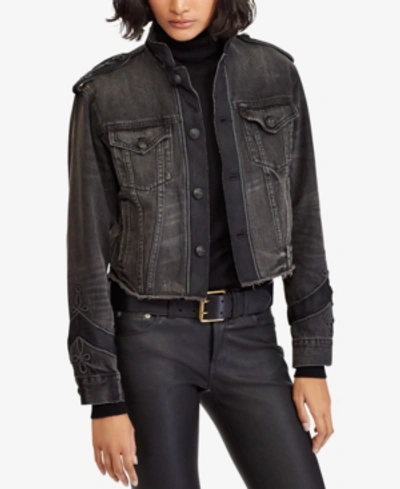 Polo Ralph Lauren Embellished Denim Trucker Jacket In Black