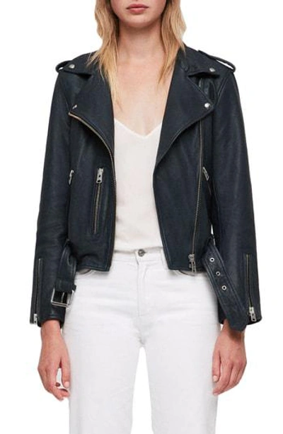 Allsaints Balfern Leather Biker Jacket In Midnight Blue