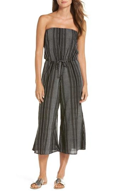Elan Strapless Cover-up Culotte Jumpsuit In Black/ White Stripe