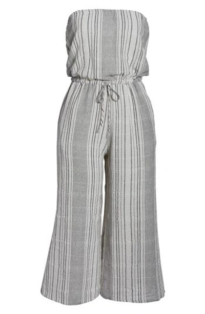 Elan Strapless Cover-up Culotte Jumpsuit In White/ Black Stripe
