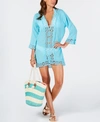 La Blanca Island Fare Cotton Crochet-trim Tunic Women's Swimsuit In Aqua Blue