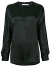 Vince Band Collar Silk Blouse In Black