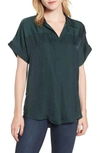 Vince Camuto Hammered Satin Blouse In Hunter
