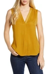 Vince Camuto V-neck Rumple Satin Blouse In Honey Pot