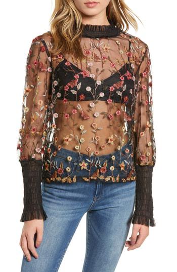 rose embroidered mesh top