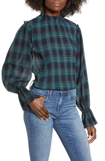 The Fifth Label Zone Tartan Top In Navy W Red
