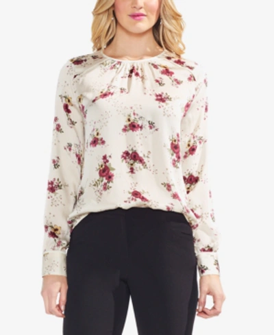 Vince Camuto Delicate Bouquet Mixed Media Top In Almond