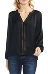 Vince Camuto Stud Detail Hammered Satin Blouse In Rich Black