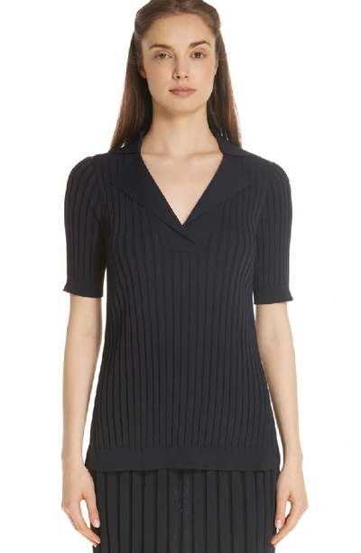 Lafayette 148 Metropolitan Shine Plaited Rib Polo In Ink