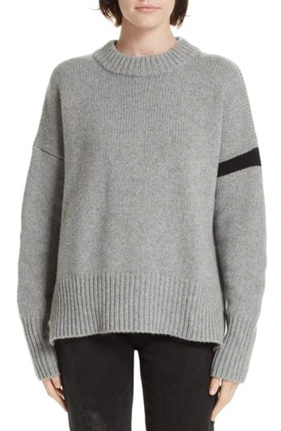 La Ligne Varsity Cashmere Sweater In Grey Marle/ Black