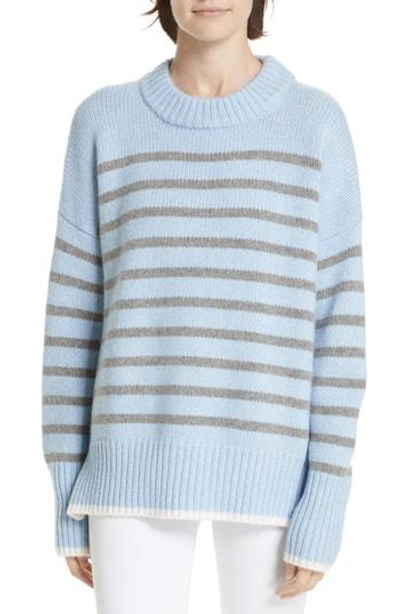La Ligne Marin Stripe Cashmere & Wool Sweater In Pale Blue Marle/ Grey/ Cream