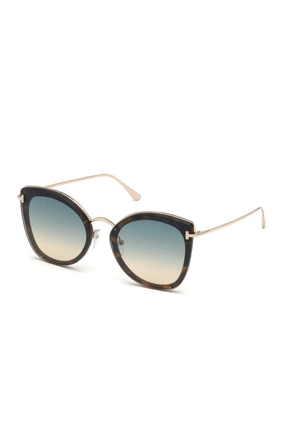 Tom Ford 62mm Oversize Butterfly Sunglasses In Blonde Havana/ Turq To Sand