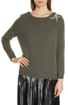 Ba&sh Ourea Jewel Detail Wool Cashmere Sweater In Kaki
