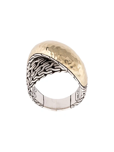 John Hardy Sterling Silver & 18k Bonded Gold Classic Chain Hammered Crossover Ring In Gold/silver