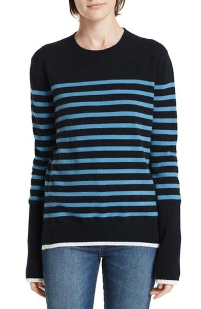 La Ligne Aaa Lean Lines Cashmere Sweater In Navy/ Bright Blue/ Cream