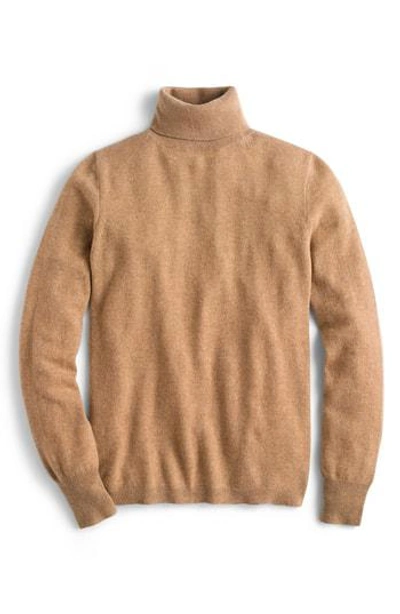 Jcrew Everyday Cashmere Turtleneck Sweater In Heather Camel