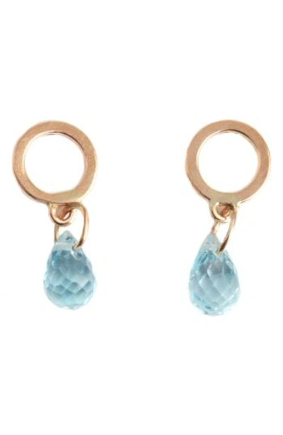 Melissa Joy Manning Circle Stone Drop Earrings In Blue Topaz/ Yellow Gold