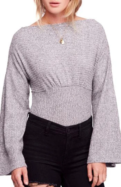 Free People Crazy On You Thermal Crop Sweater In Grey