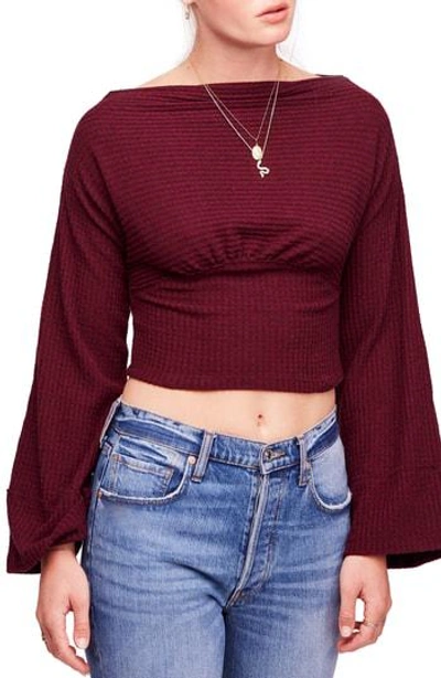 Free People Crazy On You Thermal Crop Sweater In Wine