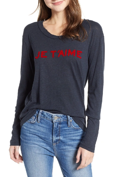 Zadig & Voltaire Willy Chine Scoop-neck Long-sleeve Tee In Marine