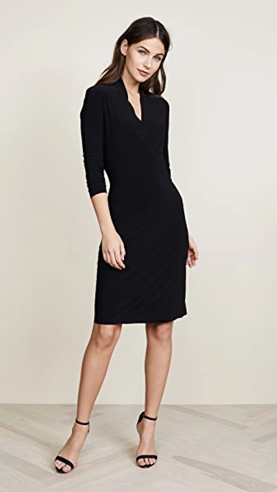 Norma Kamali Long Sleeve Side Draped Dress In Black