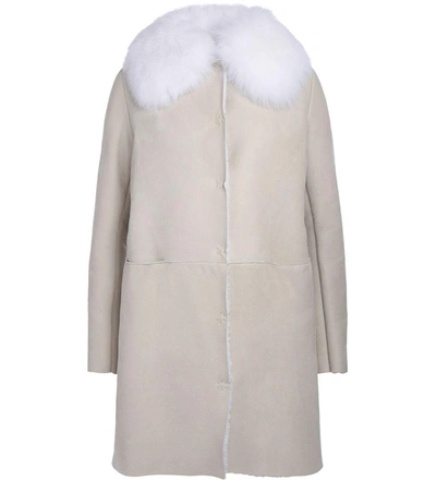Salvatore Santoro Ivory Sheepskin And Fox Fur Long Coat In Bianco