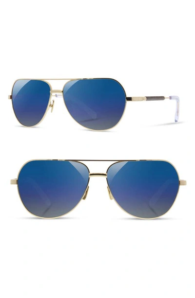 Shwood 'redmond' 58mm Polarized Aviator Sunglasses In Gold/ Ebony / Blue Flash
