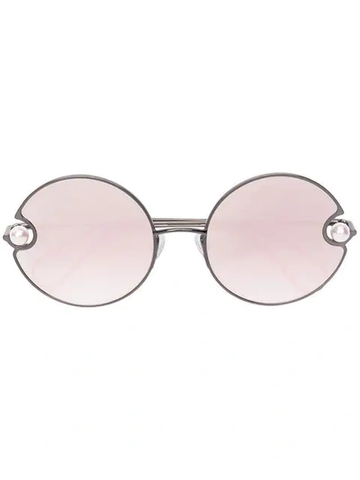 Christopher Kane Pearl Embellished Round Sunglasses In Metallic