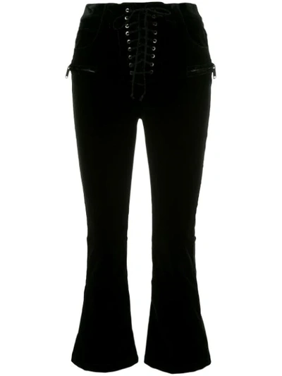 Ben Taverniti Unravel Project Velvet Cropped Lace-up Trousers In Black