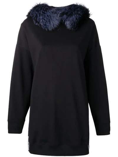 Mr & Mrs Italy Fox Fur Oversized Hoodie In Black