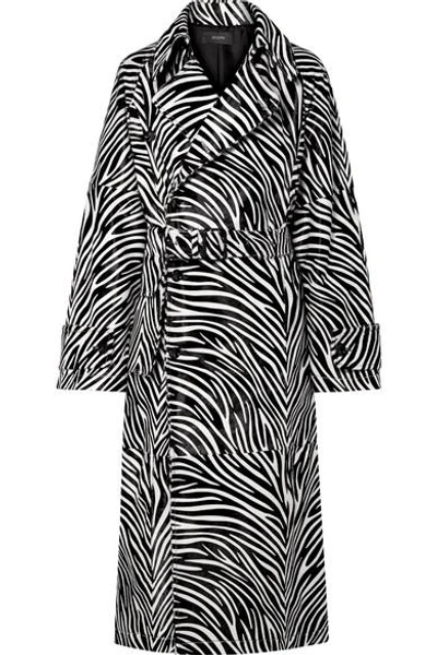 Joseph Stafford Belted Zebra-print Calf Hair Coat In Black