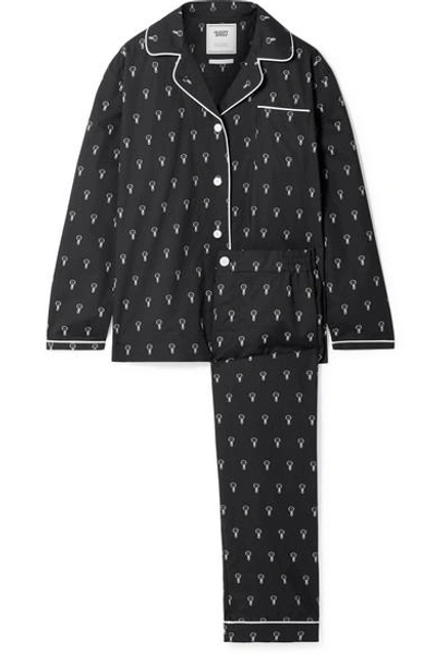 Sleepy Jones Bishop Printed Cotton-poplin Pajama Set In Black