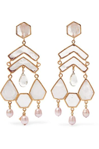 Loulou De La Falaise Gold-plated Multi-stone Clip Earrings In White