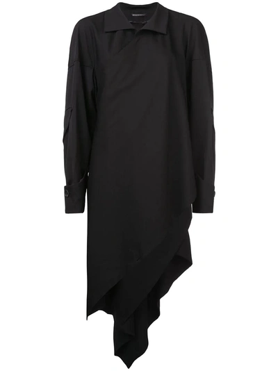 Yohji Yamamoto Draped Wrap Shirt Dress - Black
