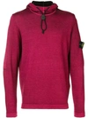 Stone Island Drawcord Hooded Knit Jumper In Pink