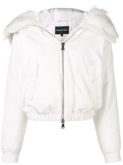 Emporio Armani Padded Faux Fur Hooded Jacket In White