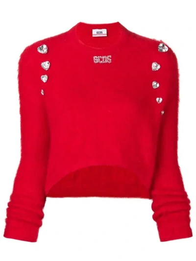 Gcds Embellished Fitted Sweater In Red