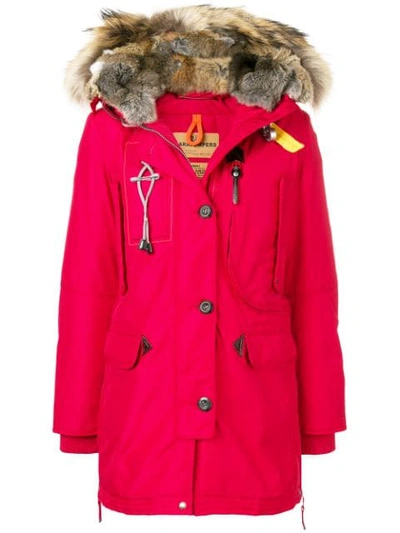 Parajumpers Fur Hood Single-breasted Coat - Red
