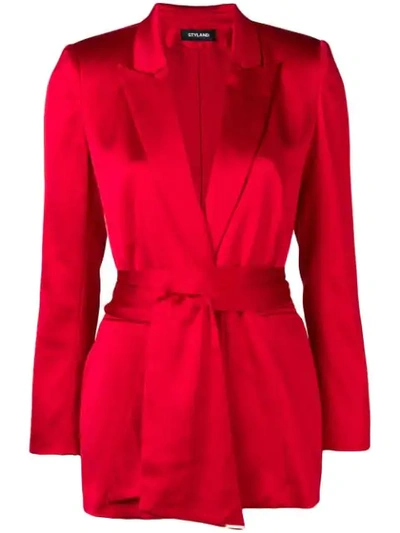 Styland Tie Belt Blazer In Red