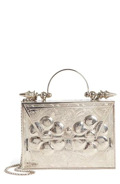 Okhtein Square Palmette Flower Minaudiere - Metallic In Silver