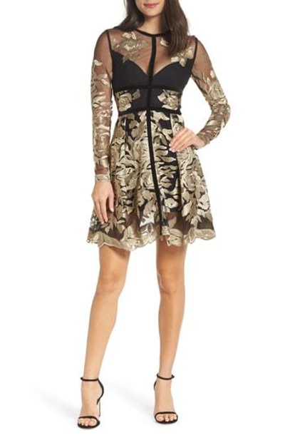 Bronx And Banco Golden Rose Embroidered Minidress In Black/ Gold