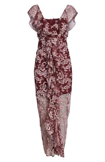 Wayf Marie Ruffle Maxi Dress In Burgundy Lace