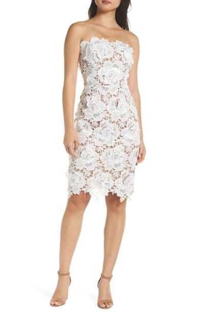 Adelyn Rae Jade Strapless Lace Dress In White-nude