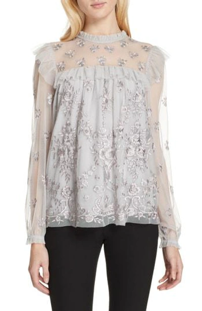 Needle & Thread Lace Illusion Top In Dusk Blue