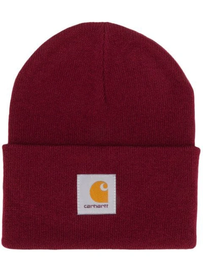 Carhartt Purl-knit Logo-patch Beanie In Red | ModeSens