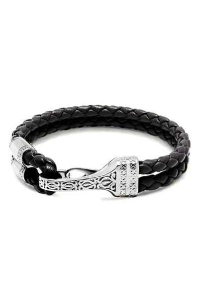 Nialaya Bali Clasp Leather Bracelet In Silver/ Black