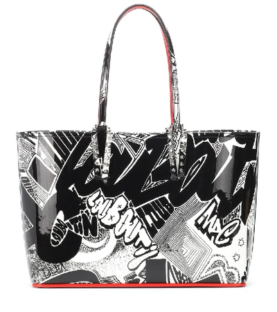 Christian Louboutin Small Cabata Nicograf Patent Leather Tote - Black In Black/white