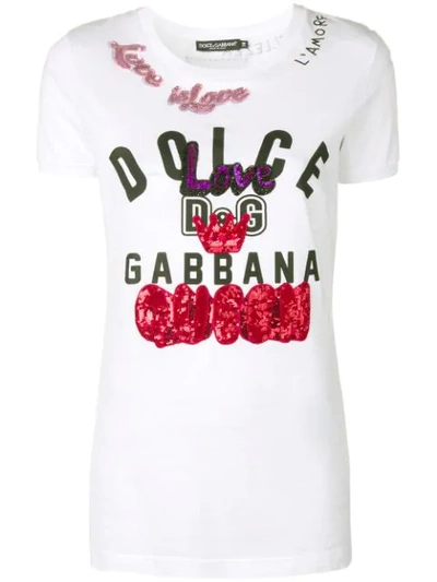 Dolce & Gabbana Sequin Slogan T-shirt - White